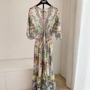 Camilla green silk holiday style sunshine flower lady dress NEW